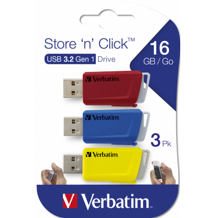 Store �N� Click USB Drive 16GB (3-pack) Red/Blue/Yellow